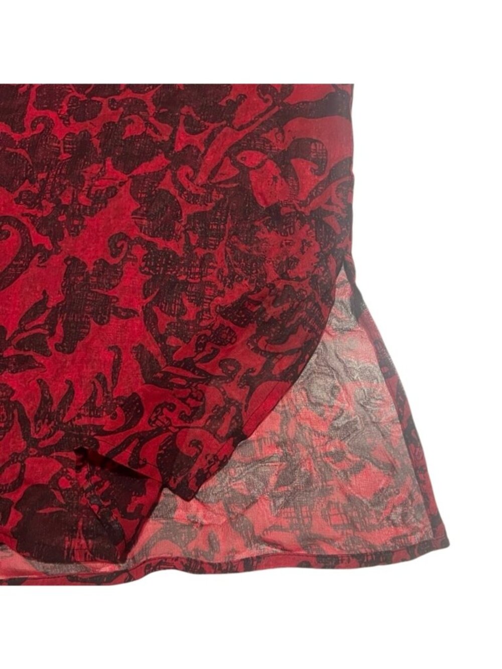 Chico's Deep Red & Black Beaded V Neck Long Sleeves Sheer Silk Top Size Large - Picture 6 of 10
